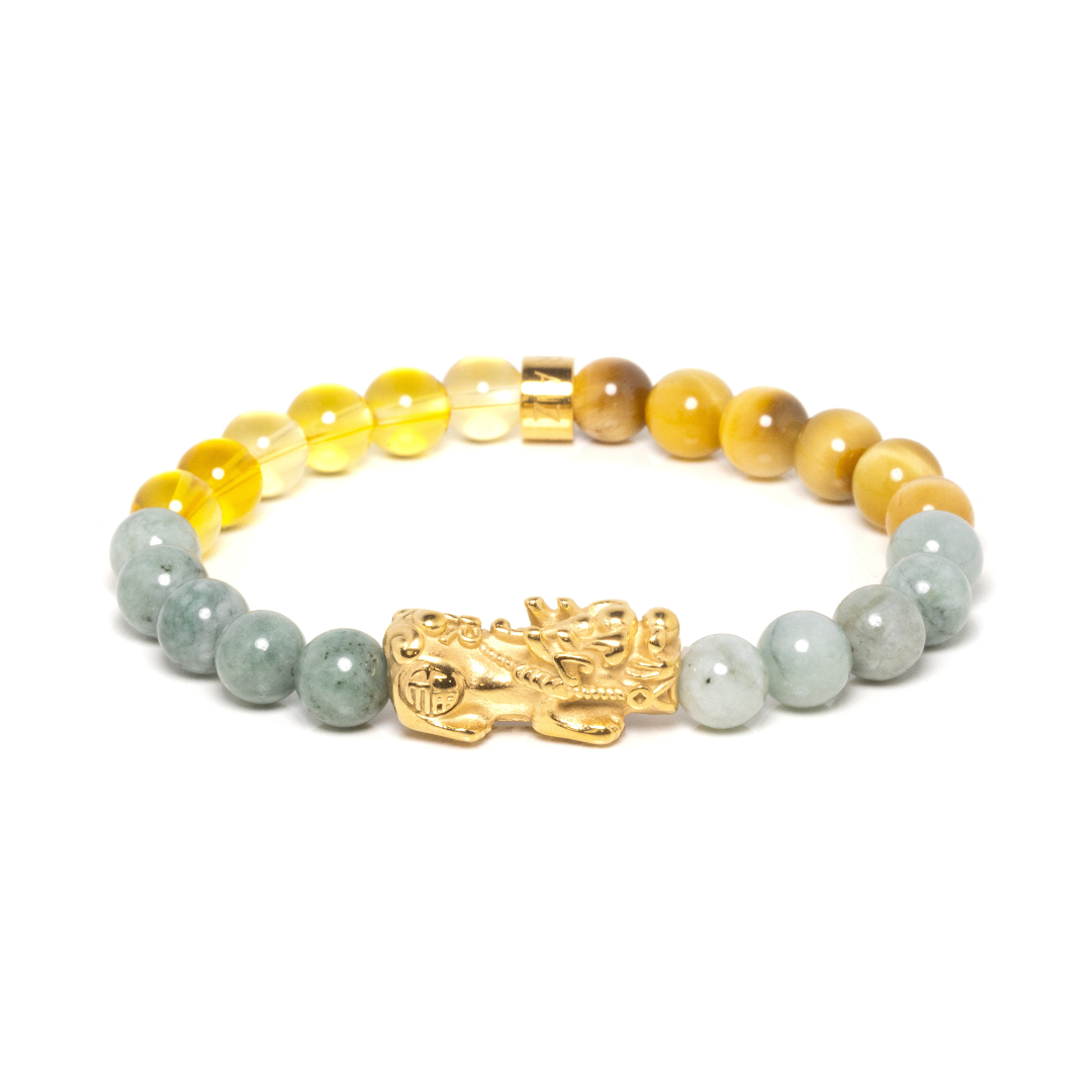 Mamahandi VI - Lucky Piyao, Citrine, Burmese Jade & Golden Yellow Tiger's Eye