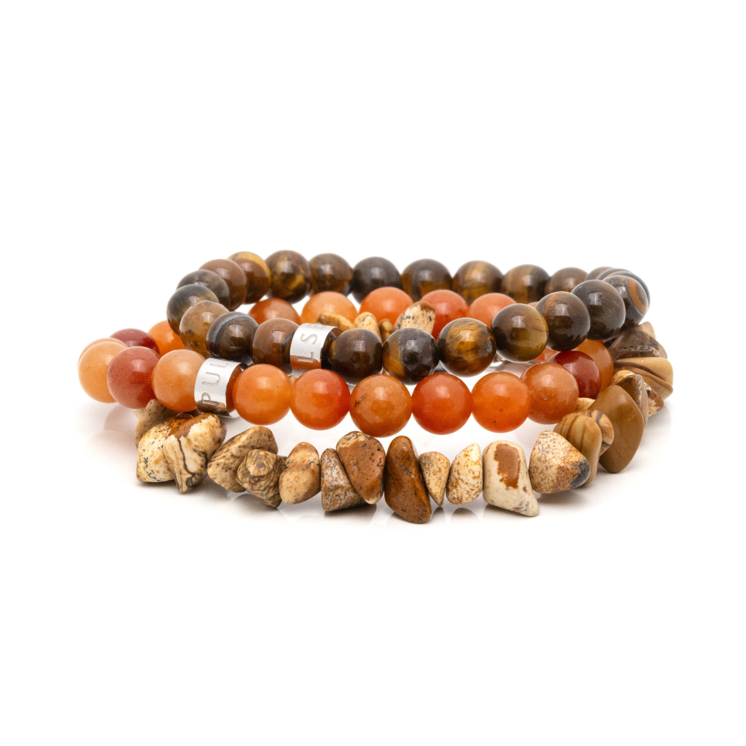 Creativity, Grounding and Peace Bracelet Bundle - Carnelian, Tiger's Eye and Picture Jasper