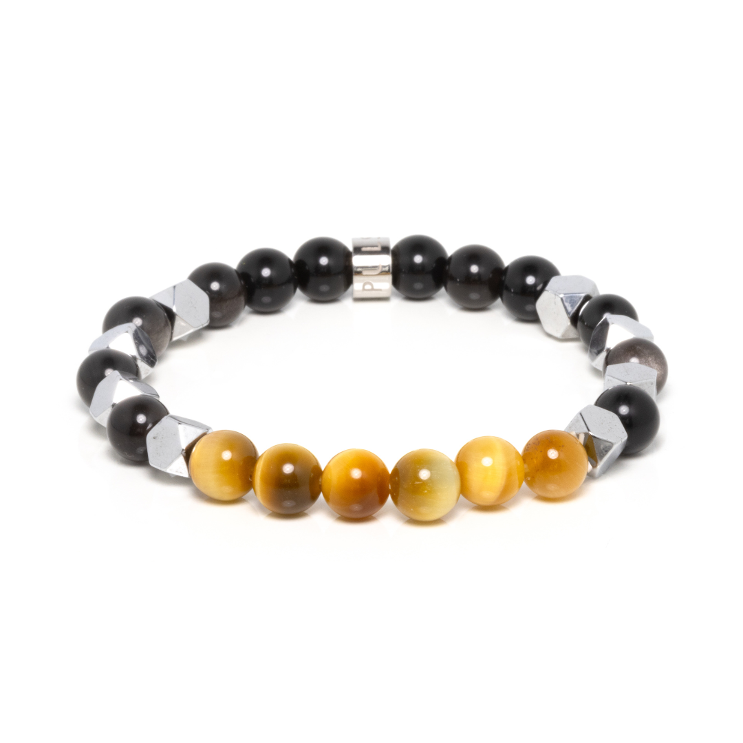 Malaykat V - Golden Yellow Tiger's Eye, Silver Sheen Obsidian & Hematite