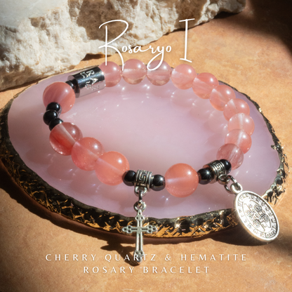 Rosaryo I - Cherry Quartz & Hematite Rosary Bracelet Bracelet