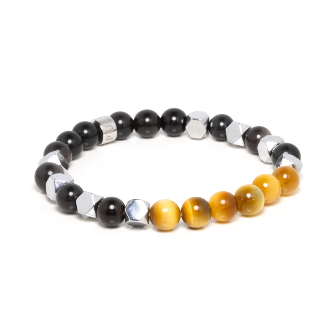 Malaykat V - Golden Yellow Tiger's Eye, Silver Sheen Obsidian & Hematite