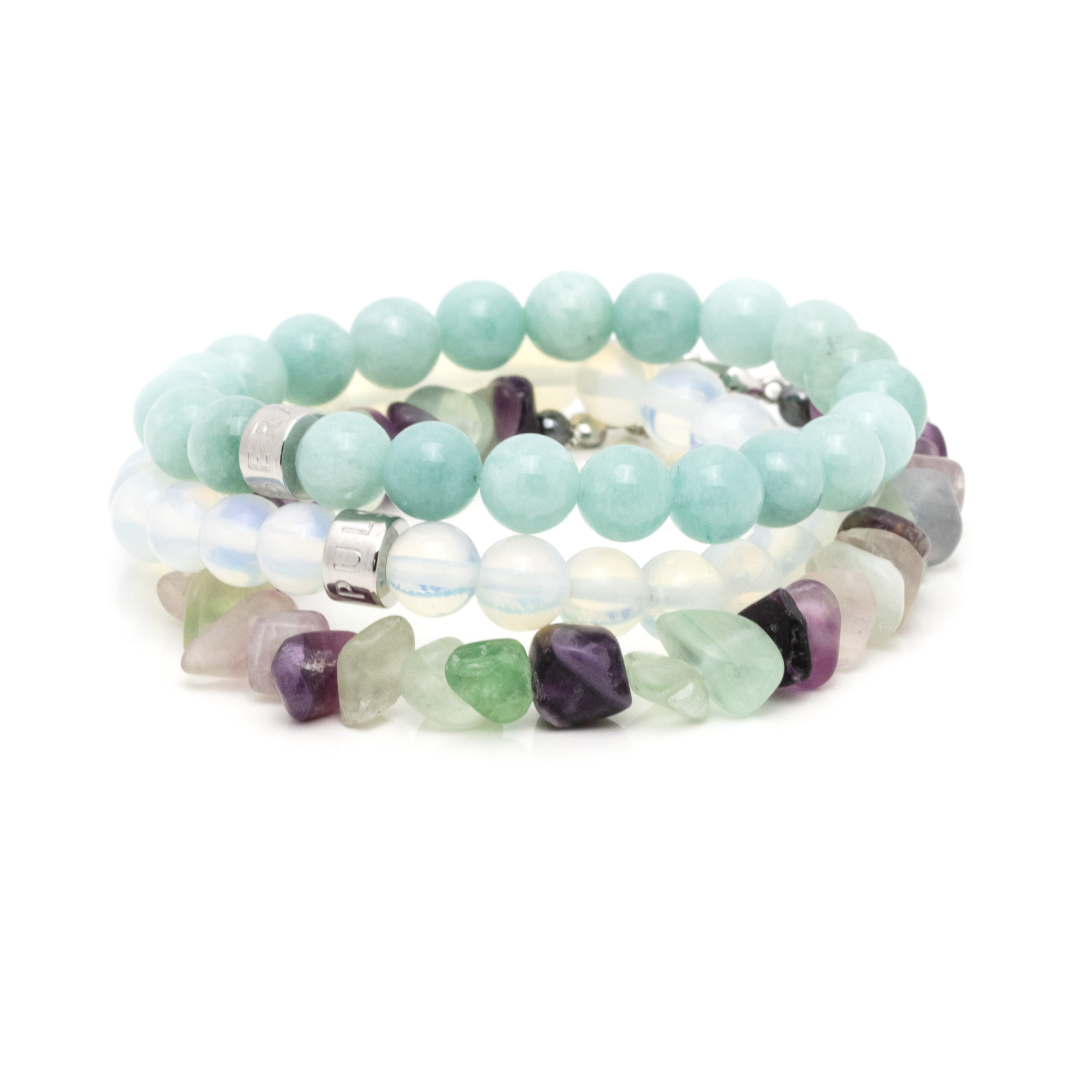 Intuition, Creativity and Spiritual Bracelet Bundle - Angelite, Moonstone and Flourite