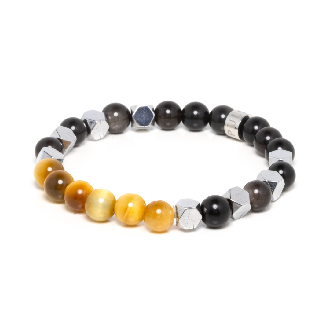 Malaykat V - Golden Yellow Tiger's Eye, Silver Sheen Obsidian & Hematite