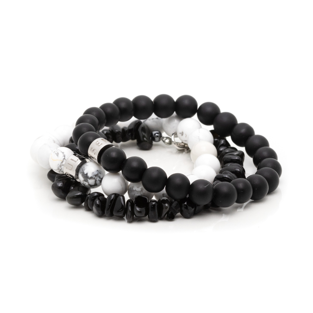 Protection Bundle I - Matte Black Onyx, Howlite and Silver Sheen Obsidian