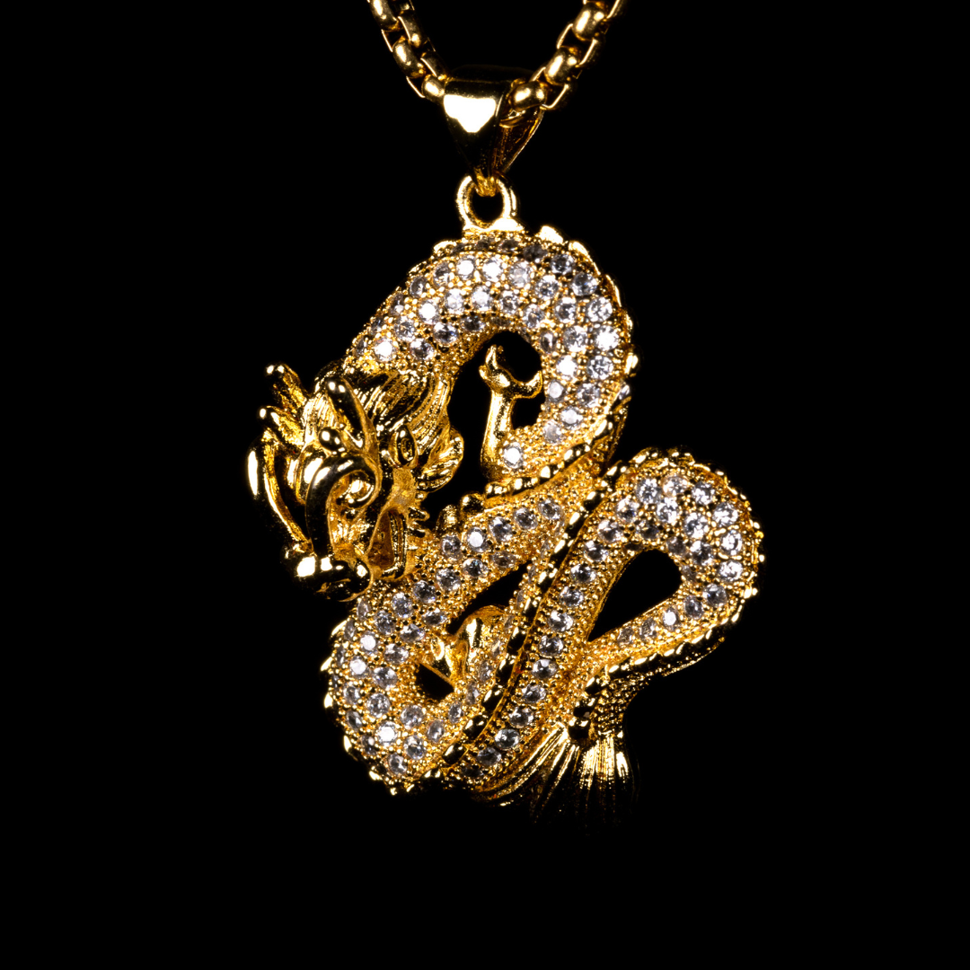 Bakunawa I - 18K Gold-Plated Dragon Pendant with Rhinestones Necklace