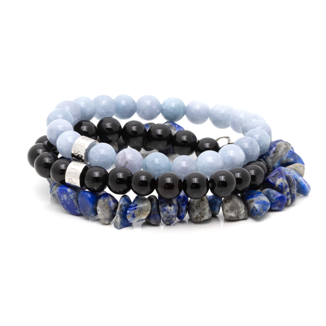 Tranquility, Protection and Wisdom Bundle - Aquamarine, Black Onyx and Lapiz Lazuli