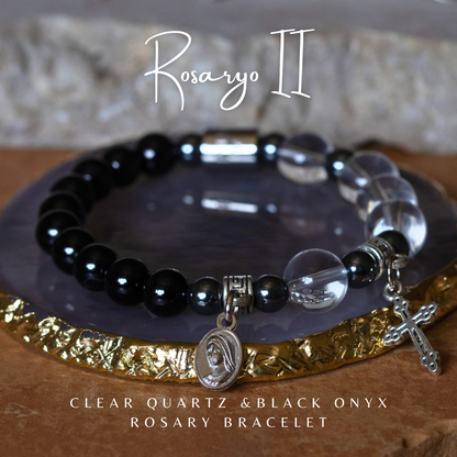 Rosaryo II - Black Onyx, Clear Quartz & Hematite Rosary Bracelet Bracelet