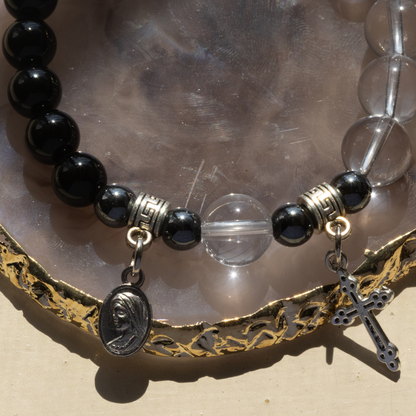 Rosaryo II - Black Onyx, Clear Quartz & Hematite Rosary Bracelet Bracelet