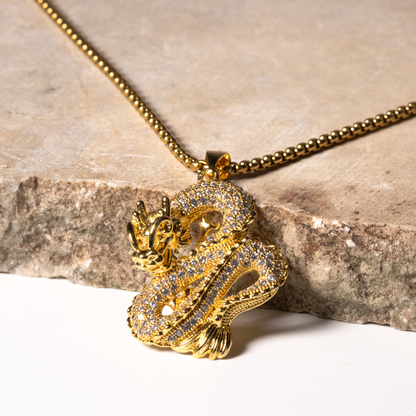 Bakunawa I - 18K Gold-Plated Dragon Pendant with Rhinestones Necklace