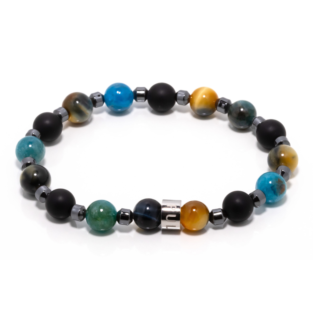 Andres I - Apatite, Matte Black Onyx, Golden Blue Tiger's Eye & Hematite Bracelet