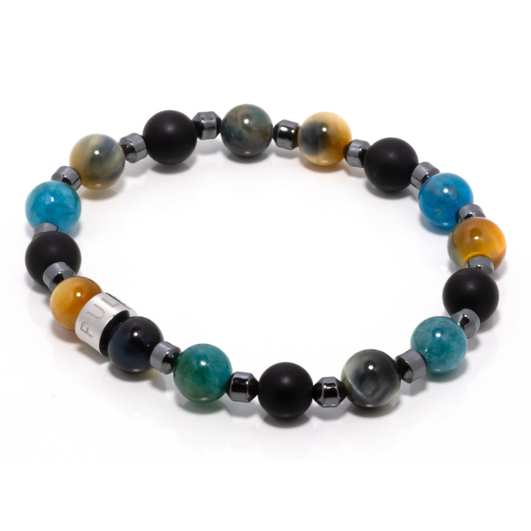 Andres I - Apatite, Matte Black Onyx, Golden Blue Tiger's Eye & Hematite Bracelet