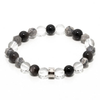 Cabuyaran II - Clear Quartz, Silver Sheen Obsidian & Map Jasper Bracelet