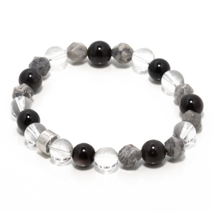 Cabuyaran II - Clear Quartz, Silver Sheen Obsidian & Map Jasper Bracelet