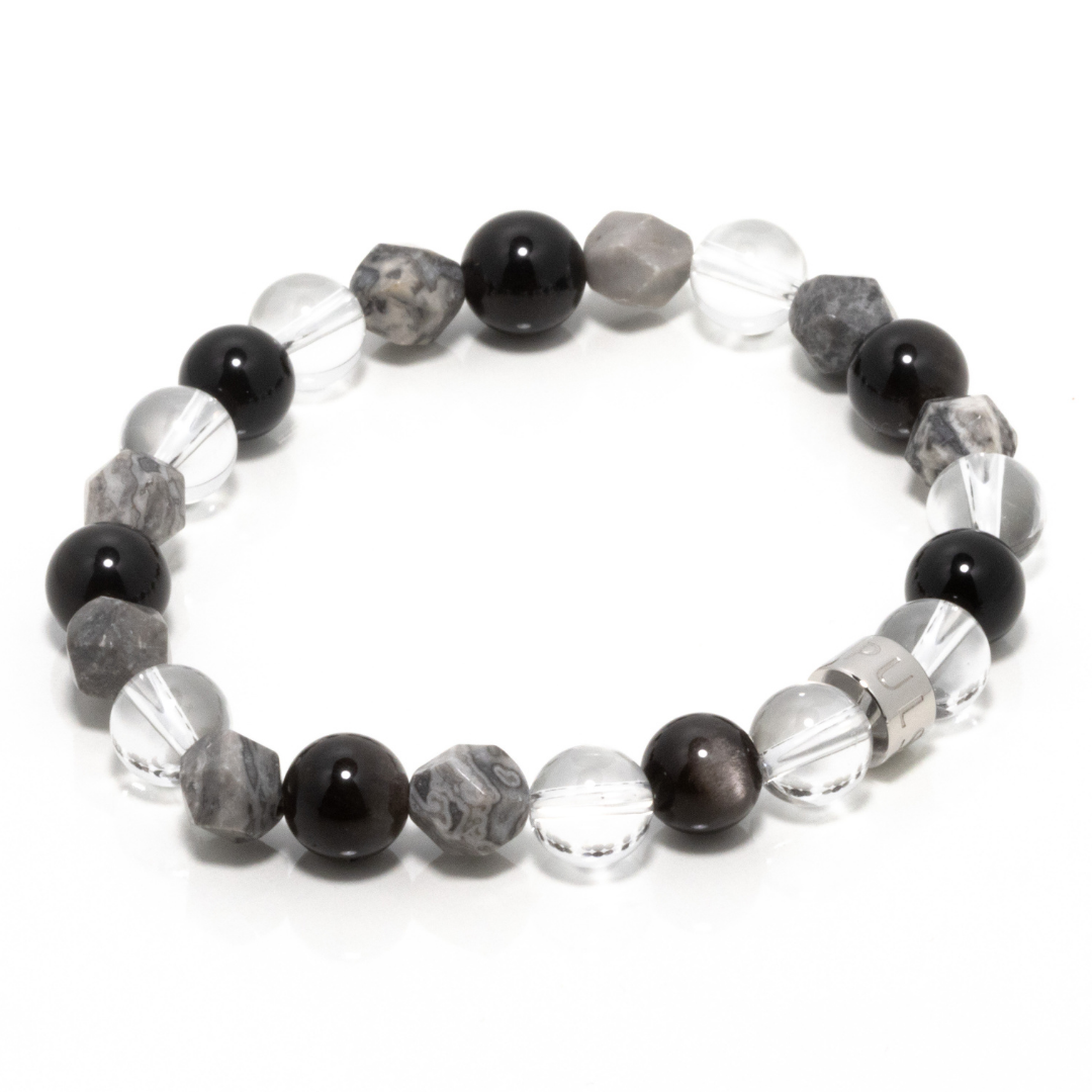 Cabuyaran II - Clear Quartz, Silver Sheen Obsidian & Map Jasper Bracelet