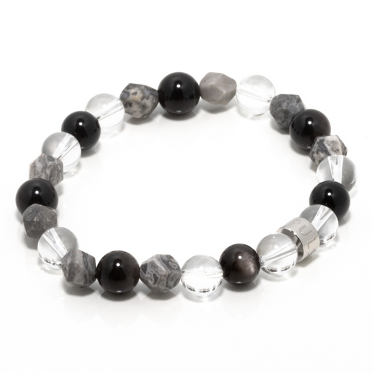 Cabuyaran II - Clear Quartz, Silver Sheen Obsidian & Map Jasper Bracelet