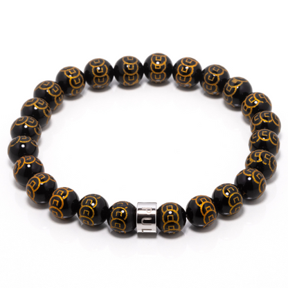 Prima Dagtum I - 9 Coins Engraved Black Onyx Bracelet