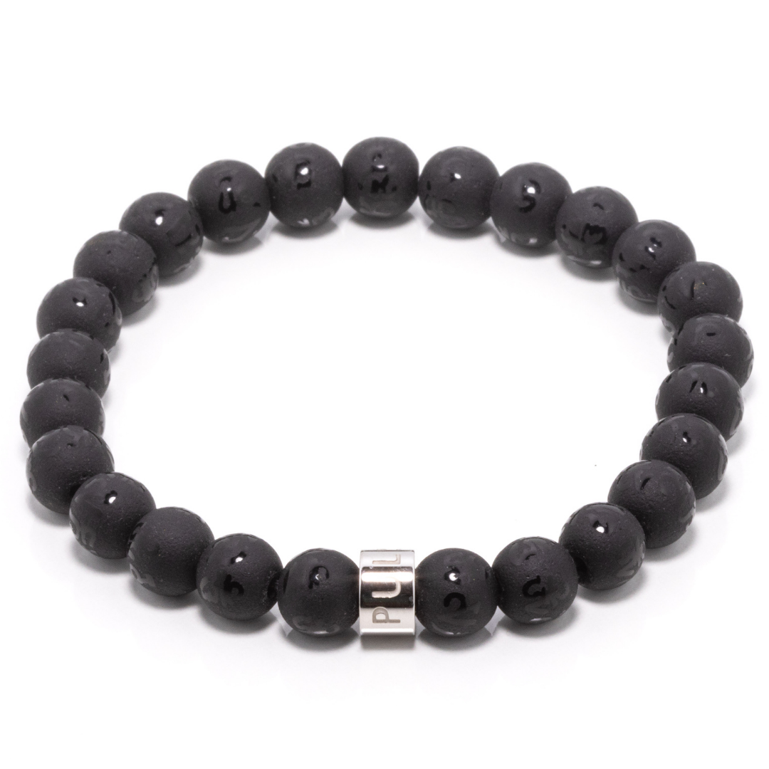 Prima Dagtum II - Mantra Engraved Matte Black Onyx Bracelet